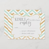 Pastel Gold en Green Zig Zag Neutrale Baby RSVP Informatiekaartje (Voorkant / Achterkant)