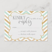Pastel Gold en Green Zig Zag Neutrale Baby RSVP Informatiekaartje (Voorkant)