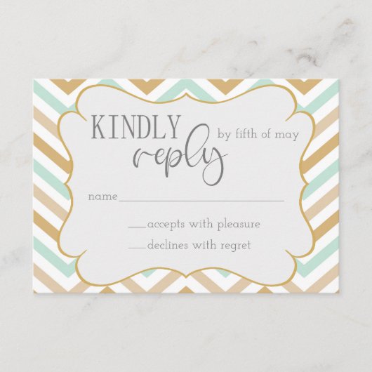 Pastel Gold en Green Zig Zag Neutrale Baby RSVP Informatiekaartje (Voorkant)