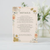 Pastel Gold Floral Wedding Enclosure Card  Informatiekaartje (Staand voorkant)