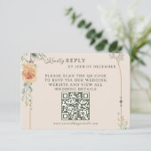 Pastel Gold Floral Wedding RSVP Card (Staand voorkant)