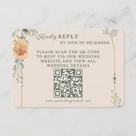 Pastel Gold Floral Wedding RSVP Card Kaartje
