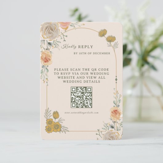 Pastel Gold Floral Wedding RSVP Card Kaartje (Staand voorkant)