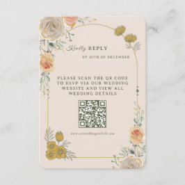 Pastel Gold Floral Wedding RSVP Card Kaartje