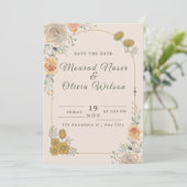 Pastel Gold Floral Wedding Save the Date Card Kaart (Staand voorkant)