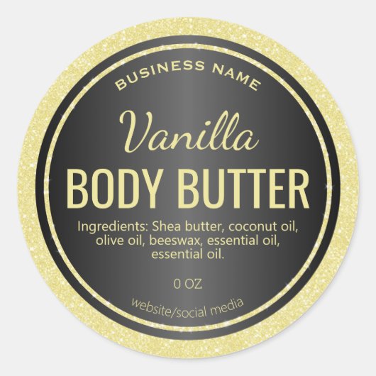 Pastel Gold Glitter Body Butter Labels (Voorkant)