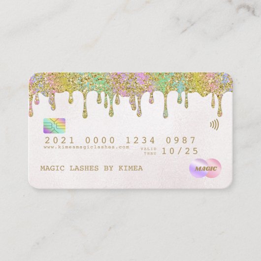 Pastel Gold Glitter Drip-creditcard Visitekaartje (Voorkant)
