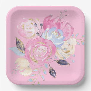 Pastel Gold Glitter Flower Paper-Borden Papieren Bordje