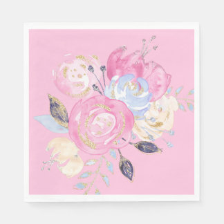 Pastel Gold Glitter Flower Paper-Borden Servet