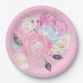 Pastel Gold Glitter Flower Papieren Bordje (Voorkant)