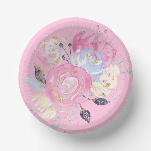 Pastel Gold Glitter Flower Papieren Kommen (Voorkant)