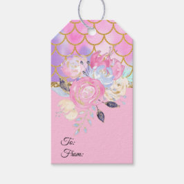 Pastel Gold Glitter Flowers Cadeaulabel