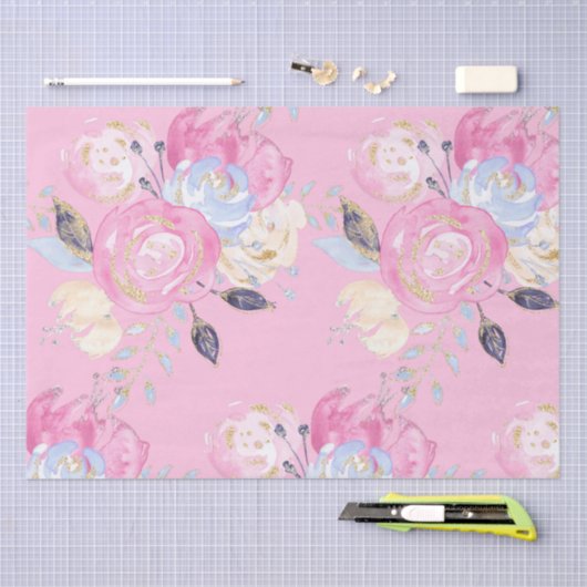 Pastel Gold Glitter Flowers Tissuepapier (Craft)