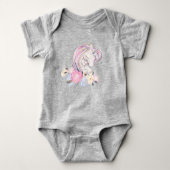 Pastel Gold Glitter Unicorn en Baby met bloemen Romper (Voorkant)