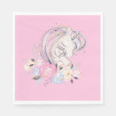 Pastel Gold Glitter Unicorn en Baby met bloemen Servet (Voorkant)