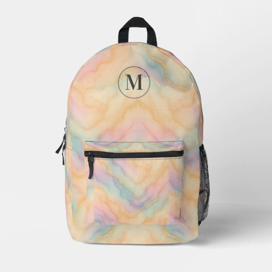 Pastel Gold Marble Rugzak met Bewerkbaar Initiaal (Voorkant)