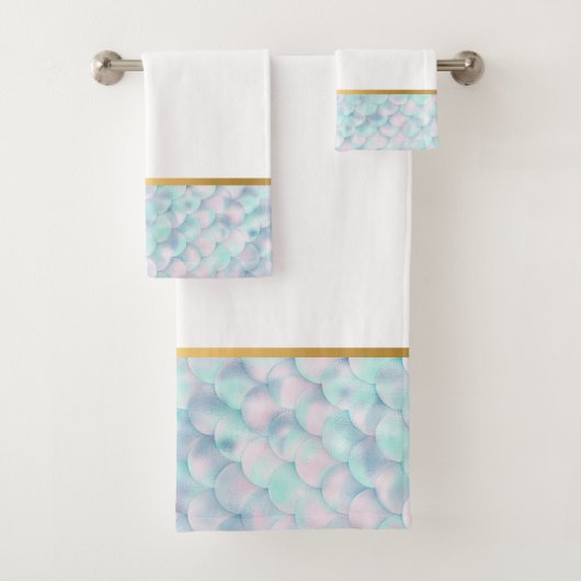 PASTEL GOLD MERMAID BATHROOM TOWEL SET BAD HANDDOEK (Insitu)