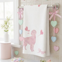 Pastel Golden Retriever Valentine Custom Name Theedoek