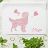 Pastel Golden Retriever Valentine Custom Name Theedoek (Gevouwen)