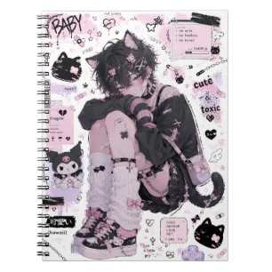 Pastel Goth Anime Femboy Esthetiek Cute Neko Kat Notitieboek