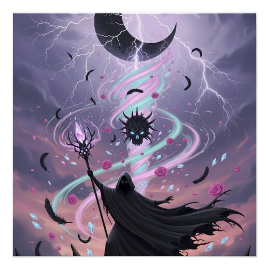 Pastel Goth Arcane Sorcerer with Crystal Staff Perfect Poster (Voorkant)