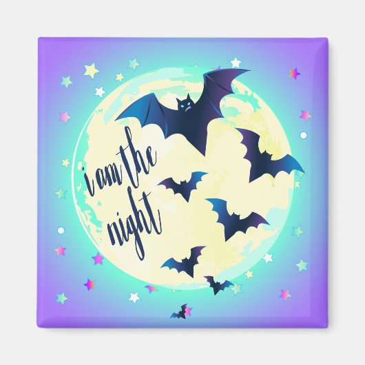 Pastel Goth Bat Art - “I am the Night” Quote Magneet (Voorkant)