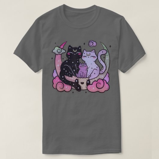 Pastel Goth Clothing Creepy CAt Family on Moon  T-shirt (Design voorkant)