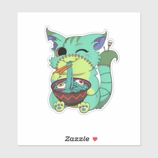 Pastel Goth Creepy Anime Ramen Cat Halloween T-Shi Sticker (Vel)