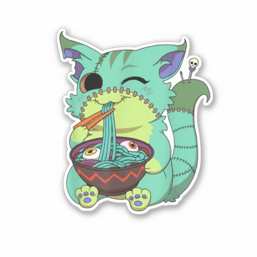 Pastel Goth Creepy Anime Ramen Cat Halloween T-Shi Sticker (Voorkant)