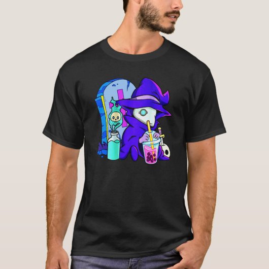 Pastel Goth Cute Creepy Plague Doctor Boba Bubble  T-shirt (Voorkant)