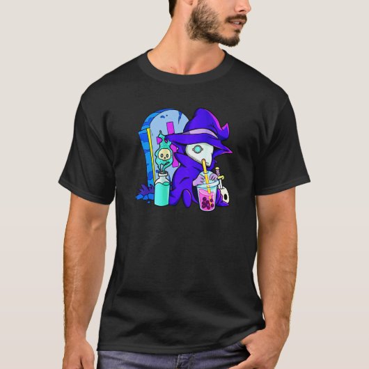 Pastel Goth Cute Creepy Plague Doctor Boba Bubble T-shirt (Voorkant)
