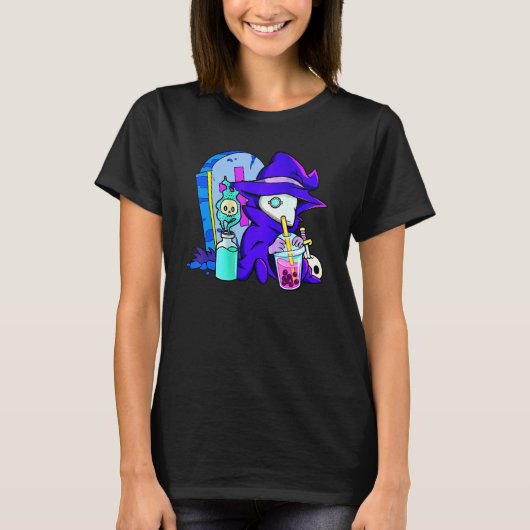 Pastel Goth Cute Creepy Plague Doctor Boba Bubble T-shirt (Voorkant)
