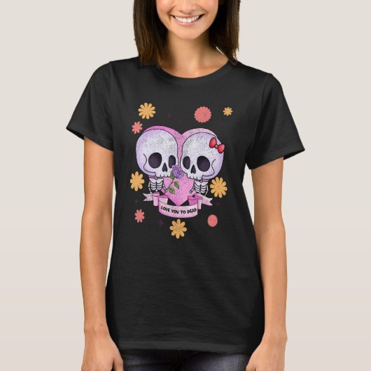 Pastel Goth Cute Creepy Skull Skeleton Love you to T-shirt (Voorkant)