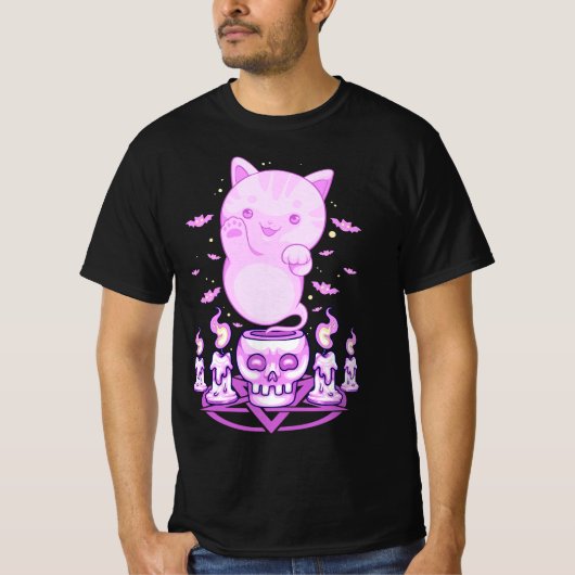 Pastel Goth Ghost Cat Boo Halloween Kitten Aesthet T-shirt (Voorkant)