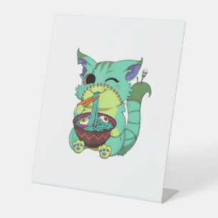 Pastel Goth Griezelen Anime Ramen Kat Halloween T- Reclamebord Met Voetstuk