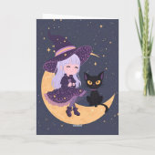 Pastel Goth Heks en Kat Halloween Kaart 5x7 (Achterkant)