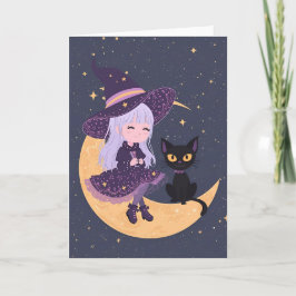 Pastel Goth Heks en Kat Halloween Kaart 5x7