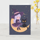 Pastel Goth Heks en Kat Halloween Kaart 5x7 (Gele Bloem)