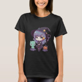 Pastel Goth Heks en Kat Halloween T-shirt (Voorkant)