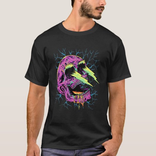 Pastel Goth Lightning Skull Head Grunge Core Gothi T-shirt (Voorkant)