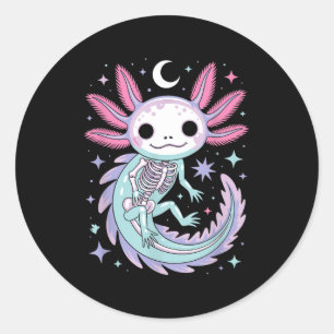 Pastel goth meisje kawaii schattige skelet axolotl ronde sticker
