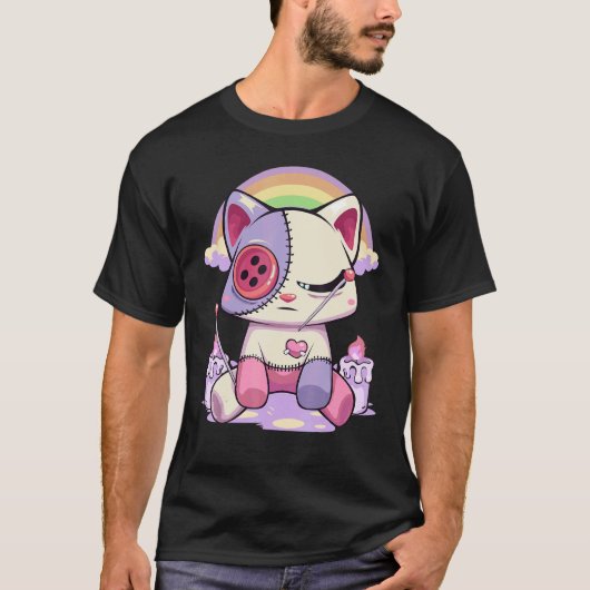 Pastel Goth Menhera Droevige Enge Voodoo Pop Kat T-shirt (Voorkant)
