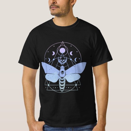 Pastel Goth Moth Moon Wiccan Crescent Skull  T-shirt (Voorkant)