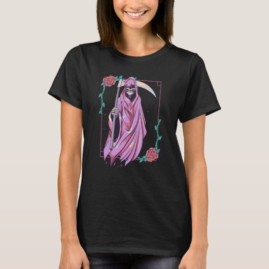 Pastel Goth Occult Spooky Grim Reaper Ghost Tarot T-shirt (Voorkant)