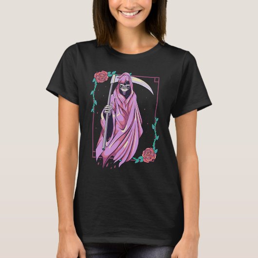 Pastel Goth Occult Spooky Grim Reaper Ghost Tarot T-shirt (Voorkant)