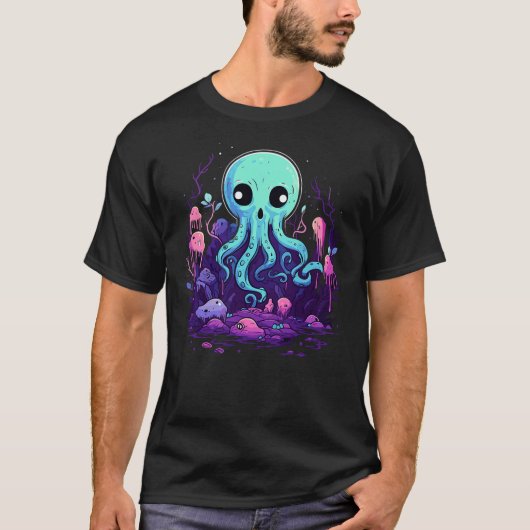 Pastel Goth Octopus Kawaii Cute Creepy Halloween A T-shirt (Voorkant)