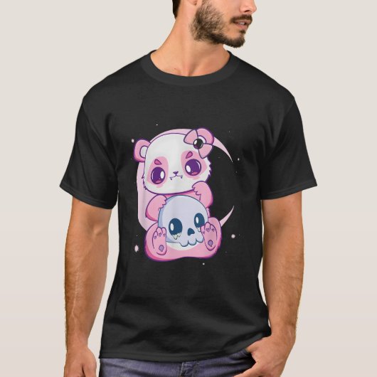 Pastel Goth Panda And Skulls Creepy Anime Ga T-shirt (Voorkant)