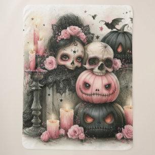 Pastel Goth Pompoen & Schedel Kunst Sherpa Deken