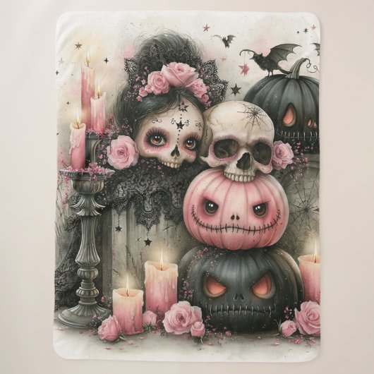 Pastel Goth Pompoen & Schedel Kunst Sherpa Deken (Voorkant)