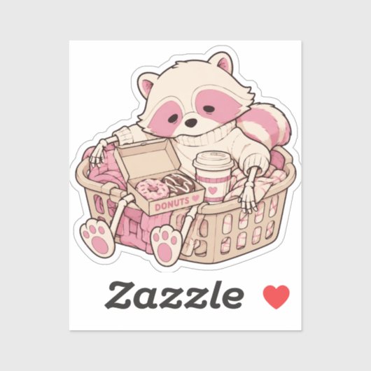 Pastel Goth Roze Wasbeer Skelet Donut Koffie Sticker (Vel)